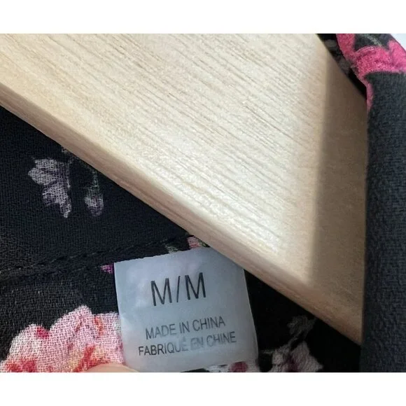 Elie Tahari Womens Floral Top Blouse Size Medium Button Long Sleeves Black Pink - Picture 7 of 10